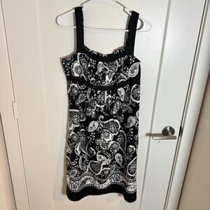 Ann Taylor LOFT Black White Paisley Print Sleeveless Dress Size 6